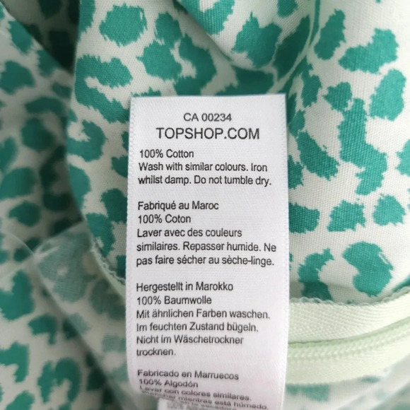 TopShop Blouse Green Leopard Puff Short Sleeve Cropped Top Shirt - Picture 11 of 11